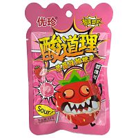 Конфеты Hong Tai Kee Foods Crazy Strawberry кислая с шипучкой со вкусом клубники 22г