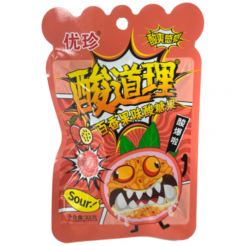 Карамель Hong Tai Kee "Crazy Maracuja" кислая с шипучкой со вкусом маракуйи 22г
