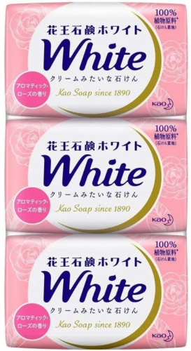 Мыло туалетное кусковое KAO "WHITE" Aromatic Rose аромат розы (130г х3шт), 390г ЯПОНИЯ