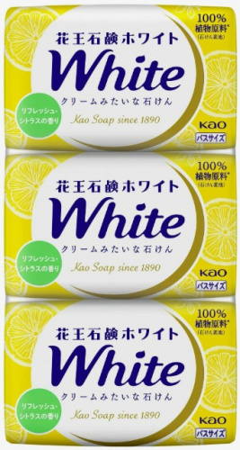 Мыло туалетное кусковое KAO "WHITE" Refresh Citrus цитрусовый аромат (130г х3шт), 390г ЯПОНИЯ
