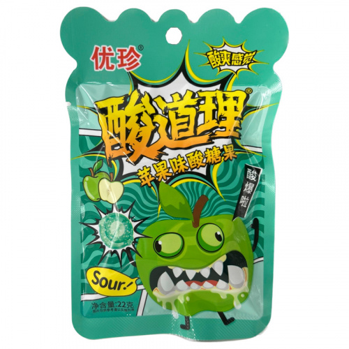 Карамель Hong Tai Kee "Crazy Apple" кислая с шипучкой со вкусом зеленого яблока 22г